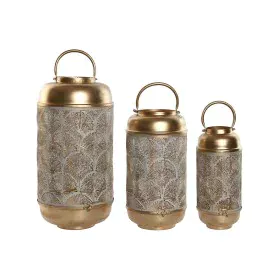 Set de Portavelas Home ESPRIT Blanco Dorado Metal 25 x 25 x 49 cm de Home ESPRIT, Candelabros y portavelas - Ref: S3058407, P...