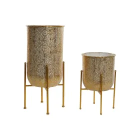 Set de pots de fleurs Home ESPRIT Doré Métal Moderne 30 x 30 x 62,5 cm (2 Pièces) de Home ESPRIT, Cache-pots - Réf : S3058624...