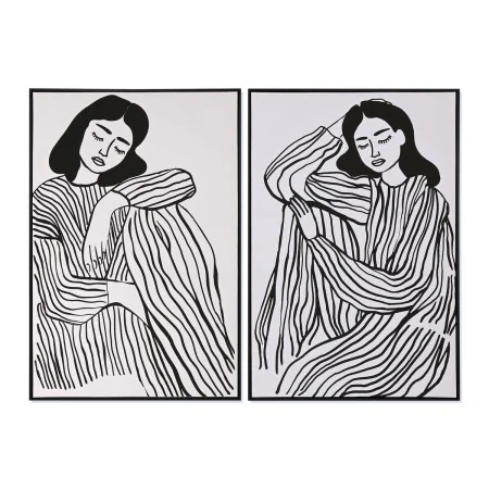 Painting Home ESPRIT White Black Lady Scandinavian 83 x 4 x 123 cm (2 Units) by Home ESPRIT, Prints on Canvas - Ref: S3058729...