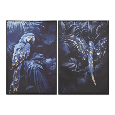 Painting Home ESPRIT Blue Black Golden Parrot Tropical 83 x 4 x 123 cm (2 Units) by Home ESPRIT, Prints on Canvas - Ref: S305...