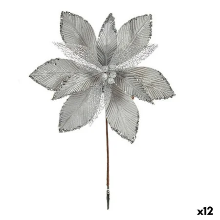 Decorative Flower Silver Plastic 32 x 47 x 2 cm (12 Units) by Krist+, Christmas - Ref: S3627768, Price: 25,99 €, Discount: %