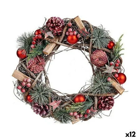 Couronne de Noël Rouge Vert Naturel Bois Plastique 35 x 10 x 35 cm (12 Unités) de Krist+, Noël - Réf : S3628566, Prix : 165,8...