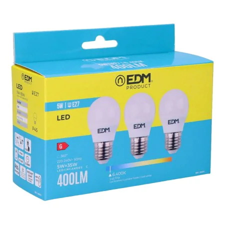 Pack of 3 LED bulbs EDM G 5 W E27 400 lm Ø 4,5 x 8 cm (6400 K) by EDM, LED Bulbs - Ref: S7916658, Price: 5,92 €, Discount: %