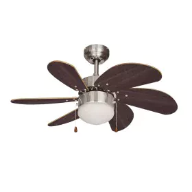 Ventilador de Teto com Luz EDM 33984 Aral Wengue Níquel 50 W de EDM, Ventoinhas de teto com candeeiro - Ref: S7917023, Preço:...