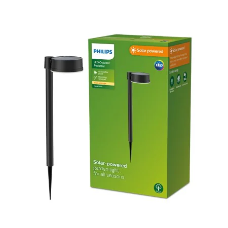 Borne de jardin solaire Philips Vynce 1,5 W 11,2 x 14,2 x 54 cm Noir Plastique Rond (2700 K) (Vert tendre) (1 Unité) de Phili...