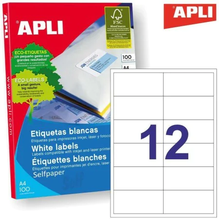 Adhesives/Labels Apli 581288 100 Sheets 97 x 42,4 mm Acrylic Paper 100 Pieces by Apli, Adhesive labels and stickers - Ref: S8...