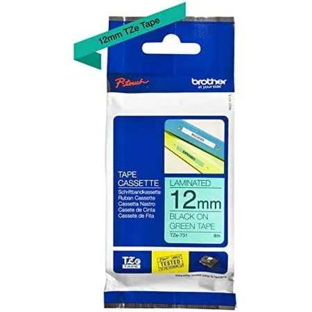 Cinta Laminada para Rotuladoras Brother TZE-731 Negro/Verde 12 mm de Brother, Etiquetas adhesivas y pegatinas - Ref: S8402462...