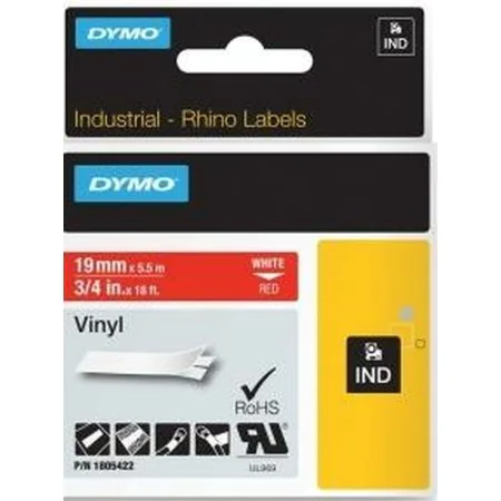 Cinta Laminada para Rotuladoras Dymo ID1-19 Blanco Rojo 19 mm x 5,5 m de Dymo, Etiquetas adhesivas y pegatinas - Ref: S840446...