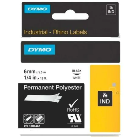 Laminated Tape for Labelling Machines Dymo ID1-6 White Black 6 mm x 5,5 m by Dymo, Adhesive labels and stickers - Ref: S84044...