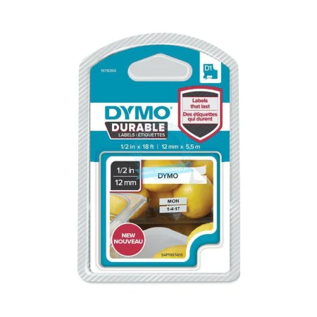 Laminated Tape for Labelling Machines Dymo D1 LabelManager White Black 12 mm x 5,5 m by Dymo, Adhesive labels and stickers - ...