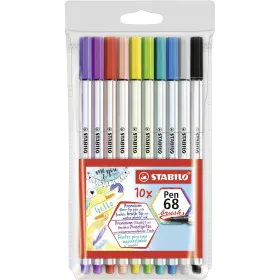 Conjunto de Canetas de Feltro Stabilo Pen 68 Brush 10 Peças Multicolor de Stabilo, Marcadores de ponta fina - Ref: S8417610, ...