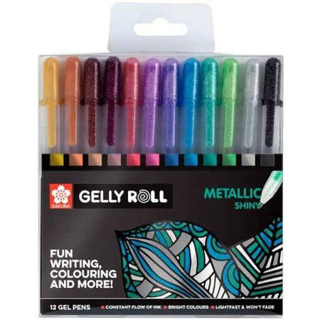 Ensemble de Stylos Talens Sakura Gelly Roll Metallic 12 Pièces de Talens Sakura, Stylos à bille à encre gel - Réf : S8418201,...