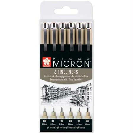 Conjunto de Canetas de Feltro Talens Sakura Pigma Micron Fineliner Preto de Talens Sakura, Marcadores de ponta fina - Ref: S8...