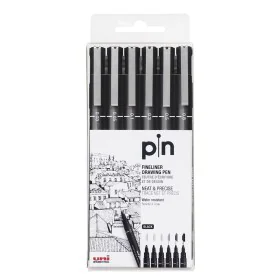 Set of Felt Tip Pens Uni-Ball PIN-200(S) Black Multicolour 6 Pieces by Uni-Ball, Permanent Markers & Marker Pens - Ref: S8419...