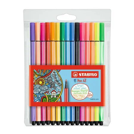 Set of Felt Tip Pens Stabilo Pen 68 Standard + Neon 15 Pieces Multicolour by Stabilo, Fineliners - Ref: S8420972, Price: 16,5...