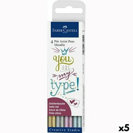 Conjunto de Canetas de Feltro Faber-Castell Pitt Artist Metalizado Estojo (5 Unidades) de Faber-Castell, Marcadores de ponta ...