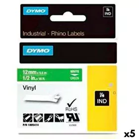 Ruban Laminé pour Etiqueteuses Rhino Dymo ID1-12 12 x 5,5 mm Blanc Vert Autocollants (5 Unités) de Dymo, Étiquettes adhésives...