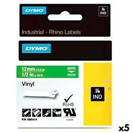 Laminated Tape for Labelling Machines Rhino Dymo ID1-12 12 x 5,5 mm White Green Stick Self-adhesives (5 Units) by Dymo, Adhes...