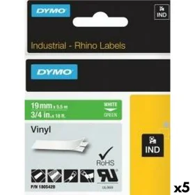 Laminated Tape for Labelling Machines Rhino Dymo ID1-19 19 x 5,5 mm White Green Stick Self-adhesives (5 Units) by Dymo, Adhes...