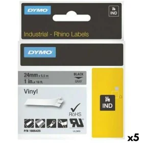 Laminiertes Klebeband zur Kennzeichnung von Maschinen Rhino Dymo ID1-12 12 x 5,5 mm Schwarz Weiß Vinyl Selbstklebend (5 Stück...