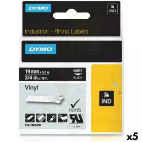 Laminated Tape for Labelling Machines Rhino Dymo ID1-19 19 x 5,5 mm Black Polyester White Self-adhesives (5 Units) by Dymo, A...