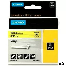 Laminated Tape for Labelling Machines Rhino Dymo ID1-19 19 x 3,5 mm Black Yellow Self-adhesives (5 Units) by Dymo, Adhesive l...