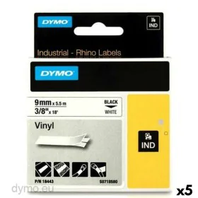 Cinta Laminada para Rotuladoras Rhino Dymo ID1-9 Blanco Negro 9 x 5,5 mm Vinilo (5 Unidades) de Dymo, Etiquetas adhesivas y p...