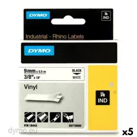 Nastro Laminato per Etichettatrici Rhino Dymo ID1-9 Bianco Nero 9 x 5,5 mm Vinile (5 Unità) di Dymo, Etichette adesive e ades...