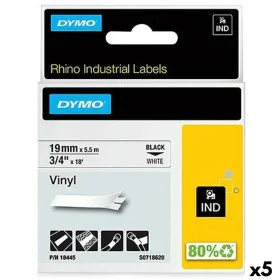 Laminiertes Klebeband zur Kennzeichnung von Maschinen Rhino Dymo ID1-19 19 x 5,5 mm Schwarz Weiß Vinyl Selbstklebend (5 Stück...