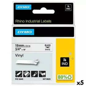 Cinta laminada para máquinas rotuladoras Rhino Dymo ID1-19 19 x 5,5 mm Preto Branco Etiqueta Autoadesivas (5 Unidades) de Dym...