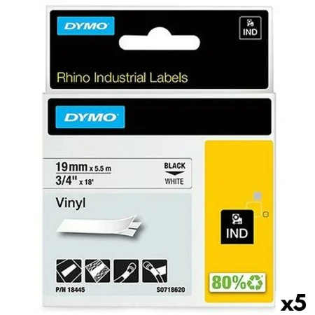 Ruban Laminé pour Etiqueteuses Rhino Dymo ID1-19 19 x 5,5 mm Noir Blanc Autocollants (5 Unités) de Dymo, Étiquettes adhésives...