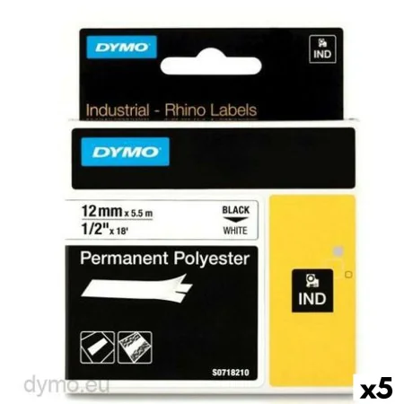 Cinta Laminada para Rotuladoras Rhino Dymo ID1-12 12 x 5,5 mm Negro Blanco Autoadhesivas (5 Unidades) de Dymo, Etiquetas adhe...