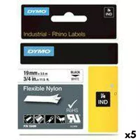 Laminated Tape for Labelling Machines Rhino Dymo ID1-19 19 x 3,5 mm Black White Self-adhesives (5 Units) by Dymo, Adhesive la...