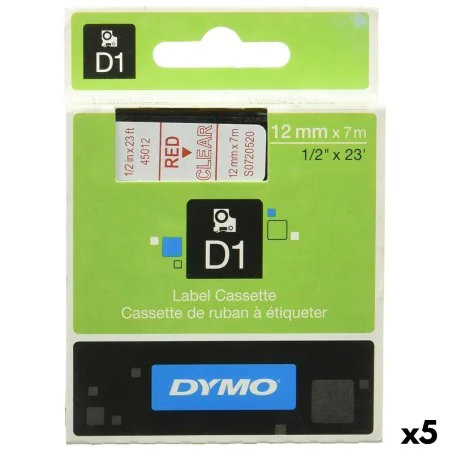 Nastro Laminato per Etichettatrici Dymo D1 45012 12 mm LabelManager™ Trasparente Rosso Nero (5 Unità) di Dymo, Etichette ades...