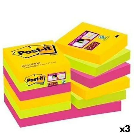 Set di Post-it Adesivi Post-it Super Sticky Multicolore 47,6 x 47,6 mm (3 Unità) di Post-it, Blocchetti memo adesivi - Rif: S...