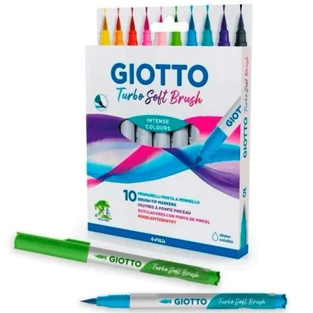 Set di Pennarelli Giotto Turbo Soft Brush Multicolore Confezione Pennello 10 Pezzi di Giotto, Penne a punta porosa - Rif: S84...