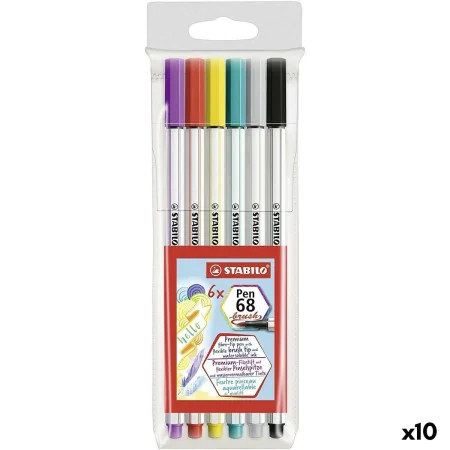 Set of Felt Tip Pens Stabilo Pen 68 Brush Multicolour (10 Units) by Stabilo, Fineliners - Ref: S8433965, Price: 62,88 €, Disc...