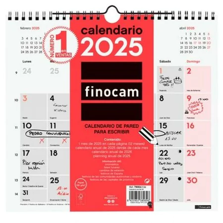 calendrier mural Finocam Papier 2025 26,5 x 24,5 cm de Finocam, Calendriers muraux - Réf : S8436978, Prix : 5,28 €, Remise : %