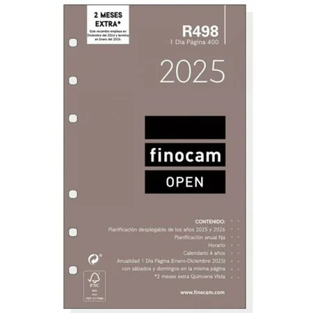 Recharge pour agenda Finocam OPEN R498 400 2025 9,1 x 15,2 cm de Finocam, Recharges pour agendas & planificateurs - Réf : S84...