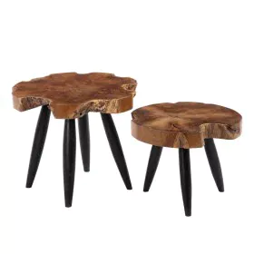 Table d'appoint Naturel Noir bois de teck 50 x 50 x 40 cm de BigBuy Home, Tables de service - Réf : S8801037, Prix : 178,84 €...