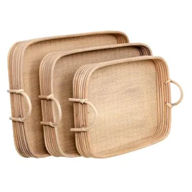 Snack tray 64,5 x 42 x 11 cm Natural Rattan 3 Pieces by BigBuy Home, Plates and dishes - Ref: S8801636, Price: 99,40 €, Disco...